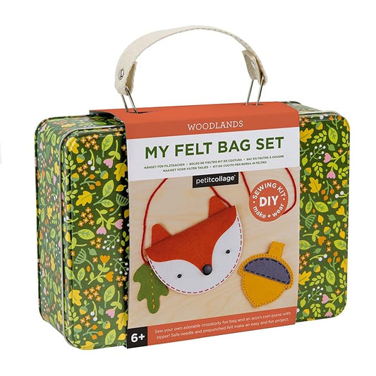 Petit Collage DIY Woodland Fox Felt Bag, Crossbody Bag for Kids with Matching Acorn Zipper Purse for Kids – DIY Crafts Sewing Kit– Makes a Great Gift Idea for Ages 6+