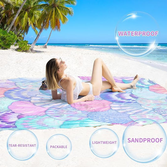 BYDOLL Beach Blanket Waterproof Sandproof 78''×81'' Suits1-4 Adults Compact Lightweight Oversized Sand-Free Blanket Large Picnic Mat for Beach Travel Camping Hiking