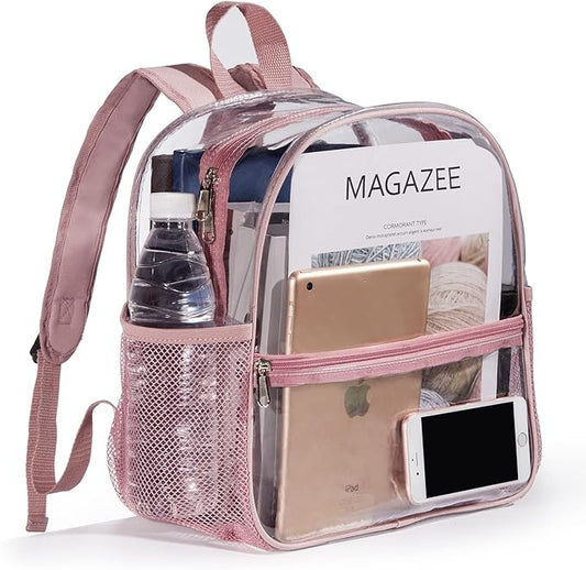 ZJIE Mini Clear Backpack 12x12x6 Stadium Approved, Small Transparent Backpack for Women Girls for Sporting Event, Work, School, Music Festival and Concerts (Rose Gold)