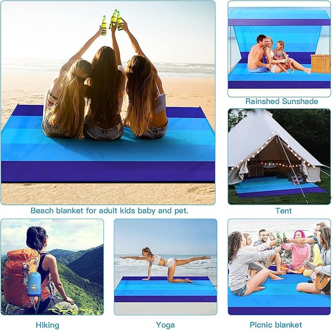 BYDOLL Beach Blanket 78''X81'' 4-7 Adults Oversized Lightweight Waterproof Sandproof Blanket for Beach Large Picnic Mat Travel Camping