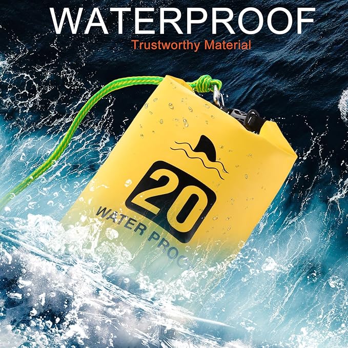 4 Set 2 in 1 Sand Anchor and Buoy Kit Floating Bag Kayak Anchor Waterproof Dry Bag for Lake Beach Boats Watercrafts Hiking Camping Water Sports Surfing Tubing Kayaking(Yellow)