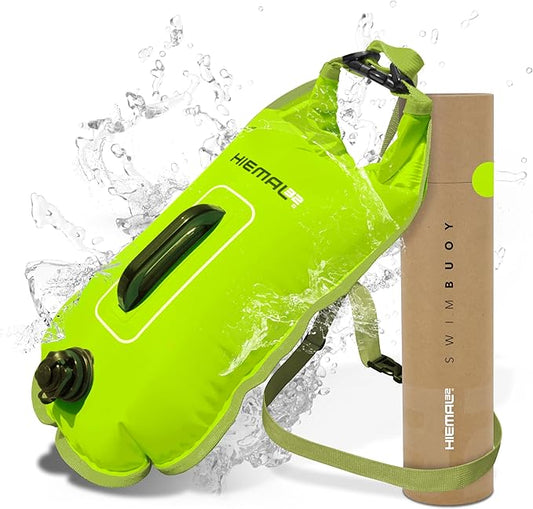 Swim Buoy for Open Water with Dry Bag 15L - Fully Waterproof Swim Bubble - Be Safe with Higher Visibility, Toughened Nylon and Rest Handle Swimming Buoy - Open Water Buoy for All Season Swimmers