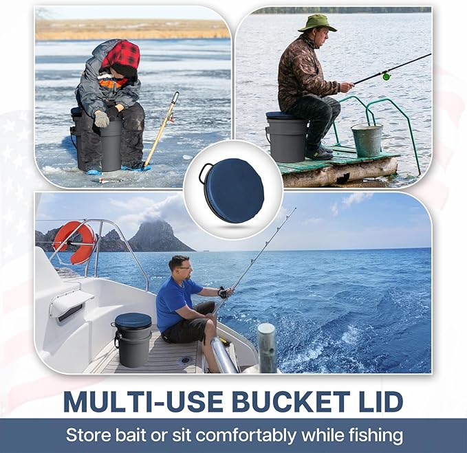 5 Gallon Bucket Seat with Swivel Lid, Padded Top for Cozy Sitting, Outdoor Fishing, Hunting, Gardening, Baseball Training, Dark Blue