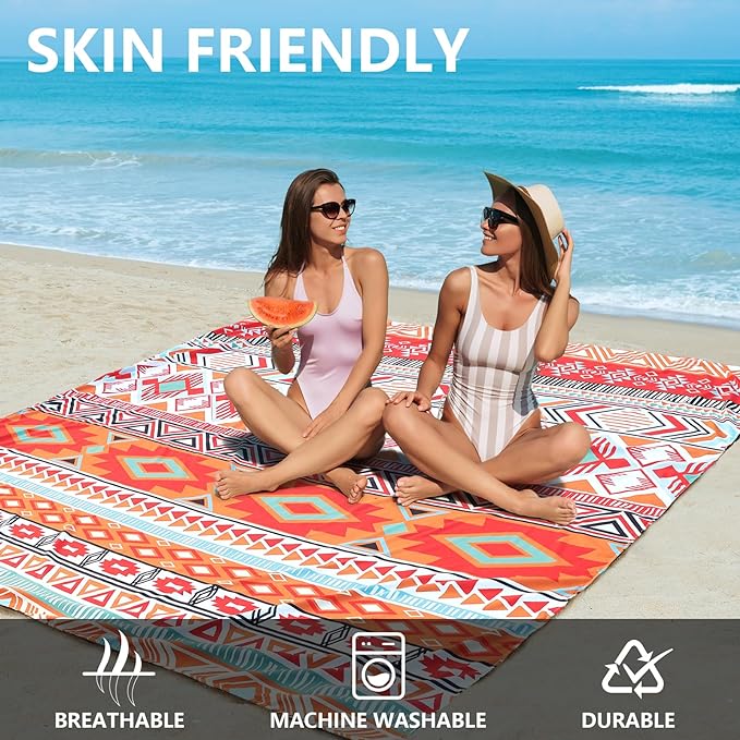Beach Blanket Waterproof Sandproof Beach Mat 79" X 83" /10'x9'for 2-8 Adults Quick Drying Outdoor Picnic Mat Beach Accessories for Travel, Camping, Hiking