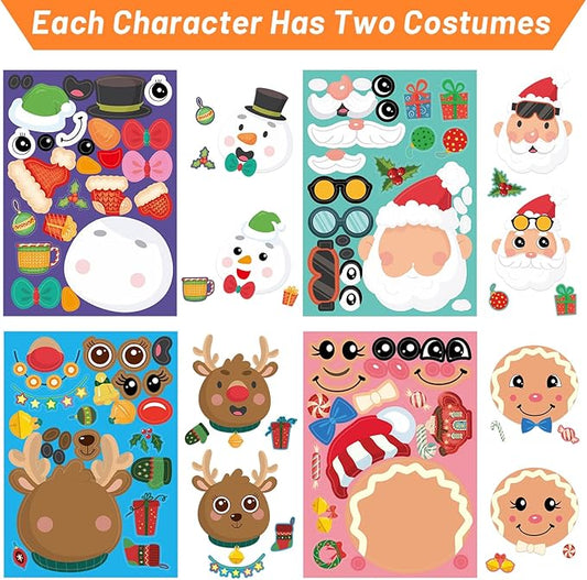 48 Pcs Make Your Own Christmas Sticker Sheets Make A Face Sticker Christmas Stickers for Kids Home Classroom Party Favor Art Craft School Rewards