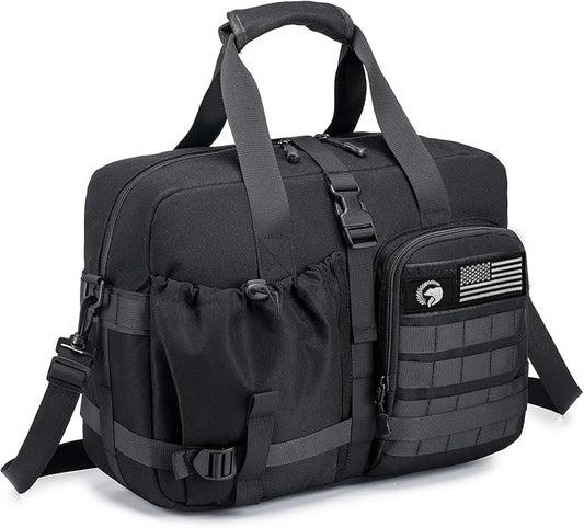 Tactical Travel Bag for Men Women, 15.6 Inch Laptop Bag Weekender Overnight Bag Carry on Bags for Airplane for Travel, Trip, Gym, Yoga with Adjustable Shoulder Strap Black