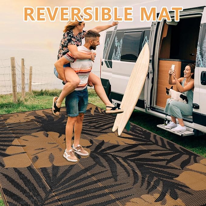 Homcomoda Outdoor Rugs 6'x9’ Waterproof Reversible Patio Rugs Outdoor Clearance Lightweight Outdoor Rugs Portable RV Camping Mats for Tents Deck Porch BBQ Beach Backyard