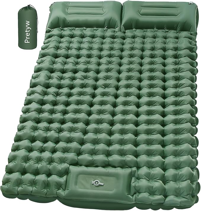 Double Sleeping Pad for Camping, Ultralight Camping Mattress with Pillow, Built-in Foot Pump, Thick Self-Inflatable 2-Person Portable Mat for Backpacking Hiking Car Traveling Beach Tent