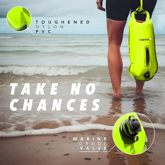 Swim Buoy for Open Water with Dry Bag 15L - Fully Waterproof Swim Bubble - Be Safe with Higher Visibility, Toughened Nylon and Rest Handle Swimming Buoy - Open Water Buoy for All Season Swimmers