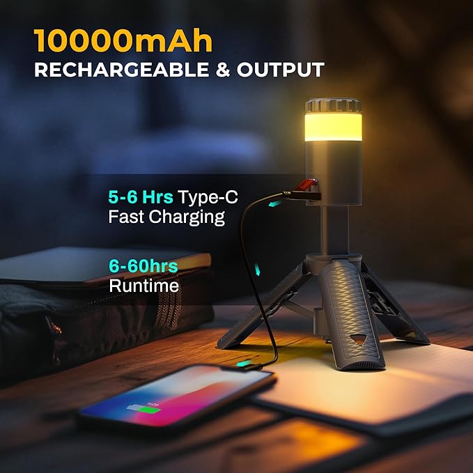 Telescopic Camping Light, 2000LM 10000mAh Rechargeable Camping Lantern with 15 Colors, Remote, IPX4 Waterproof, 180°Rotatable Portable Outdoor Tent Light for Power Outages, Working and Hiking