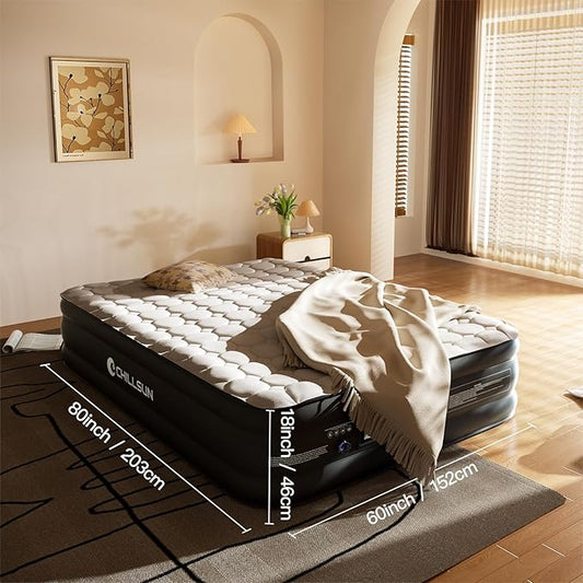 CHILLSUN Luxury Queen Air Mattress with Built in Pump,18" Raised Comfort Blow up Mattress,Dual Layer Mattress Topper Airbed, Durable Inflatable Mattress for Guests Home, Colchon Inflable 800lbs Max