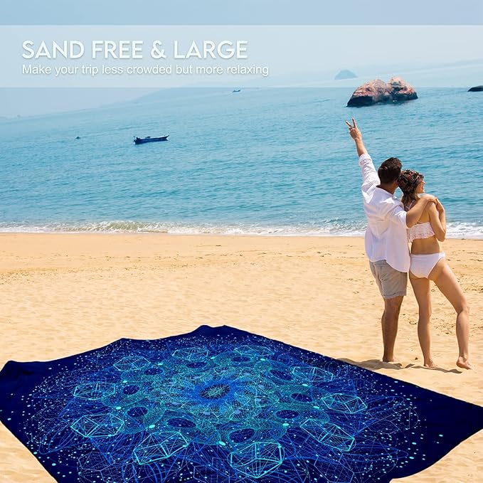BYDOLL Beach Blanket 78''X81'' 4-7 Adults Oversized Lightweight Waterproof Sandproof Blanket for Beach Large Picnic Mat Travel Camping