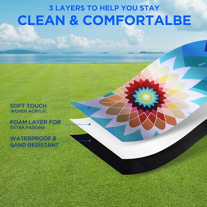 scuddles Picnic Blankets Dual Layers Picnic Blanket Outdoor Water-Resistant Handy Mat Tote Spring Summer Camping Blanket Great for The Beach