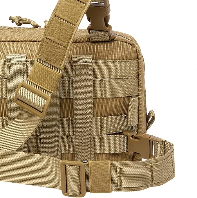 Tactical Molle Admin Pouch of Laser Cut Design,Medical EMT Organizer with Phone Pouch,EDC EMT Pack IFAK Tool Holder with US Patch (Large Brown with Harness)