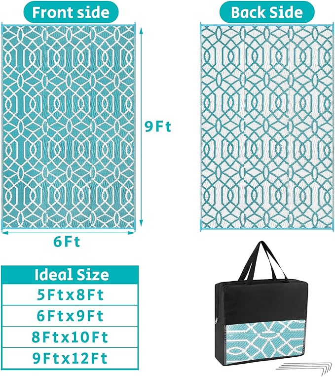 HEBE Outdoor Rug 6'x9' for Patios Waterproof Clearance Reversible Patio Mat Plastic Straw Rug RV Camping Mat Outside Area Rug Carpet for Camping RV,Porch,Deck,Balcony,Camper,Backyard