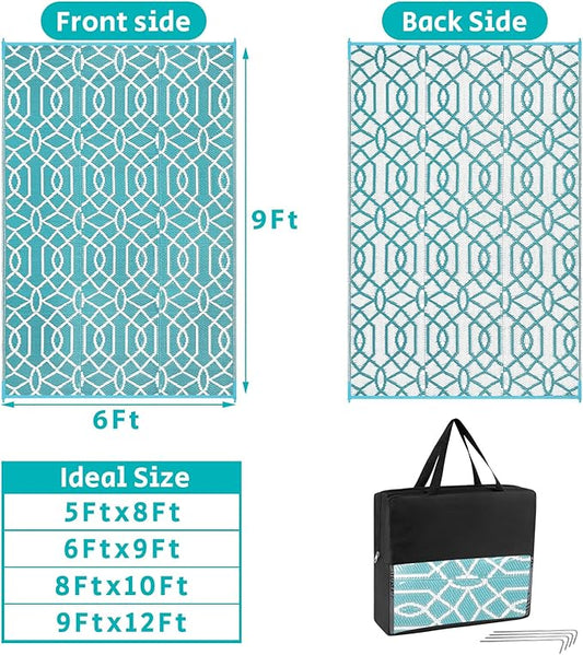 HEBE Outdoor Rug 6'x9' for Patios Waterproof Clearance Reversible Patio Mat Plastic Straw Rug RV Camping Mat Outside Area Rug Carpet for Camping RV,Porch,Deck,Balcony,Camper,Backyard