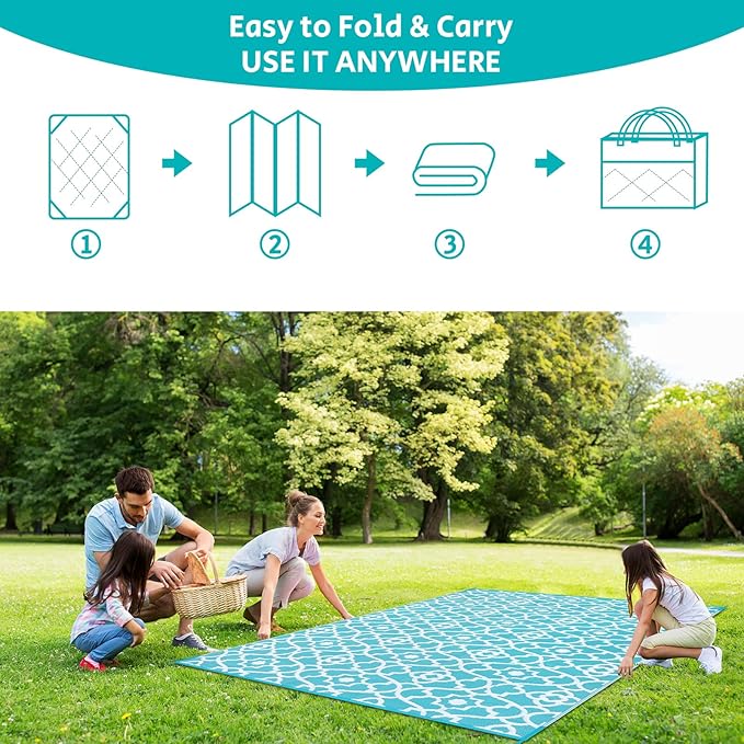 HEBE Outdoor Rug 8'x10' for Patios Waterproof Clearance Reversible Patio Mat Plastic Straw Rug RV Camping Mat Outside Area Rug Carpet for Camping RV,Porch,Deck,Balcony,Camper,Backyard