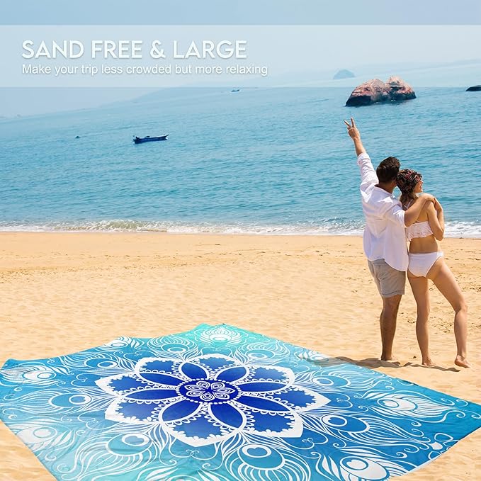 BYDOLL Beach Blanket 78''X81'' 4-7 Adults Oversized Lightweight Waterproof Sandproof Blanket for Beach Large Picnic Mat Travel Camping