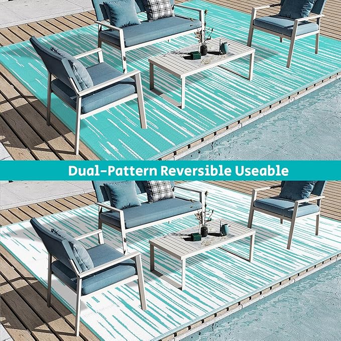 HEBE Outdoor Rug 9'x12' for Patios Clearance Waterproof Patio Mat Plastic Straw Rug Reversible RV Camping Tent Rug Outside Indoor Outdoor Area Rugs for RV,Deck,Beach,Balcony,Camper