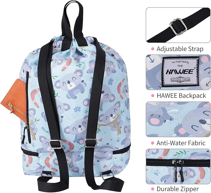 Dry Wet Drawstring Backpack with Shoe Compartment for Women Adjustable Gym Bag