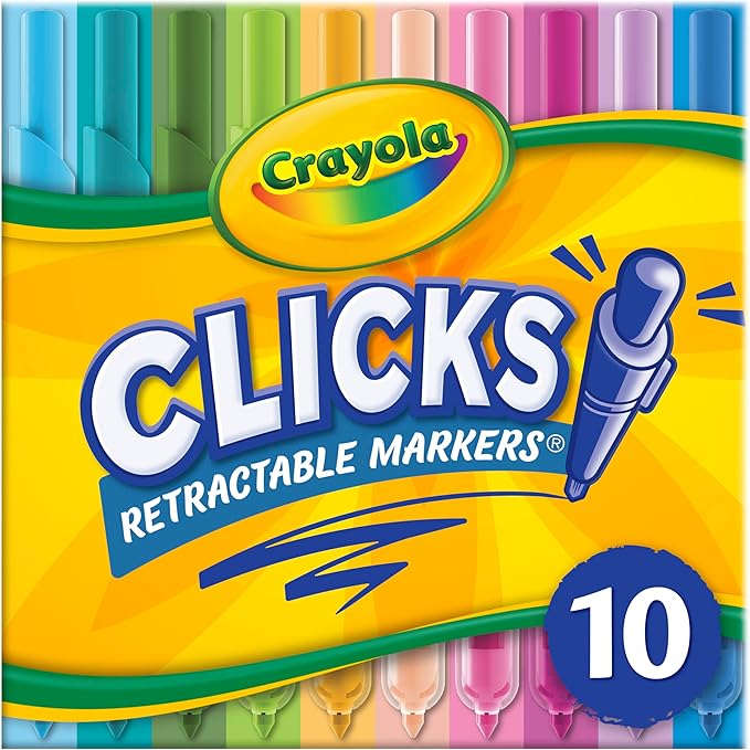 Crayola Clicks Retractable Markers (10ct), Washable Markers for Kids, Click Markers, School Supplies for Kids, Gifts, Ages 5+