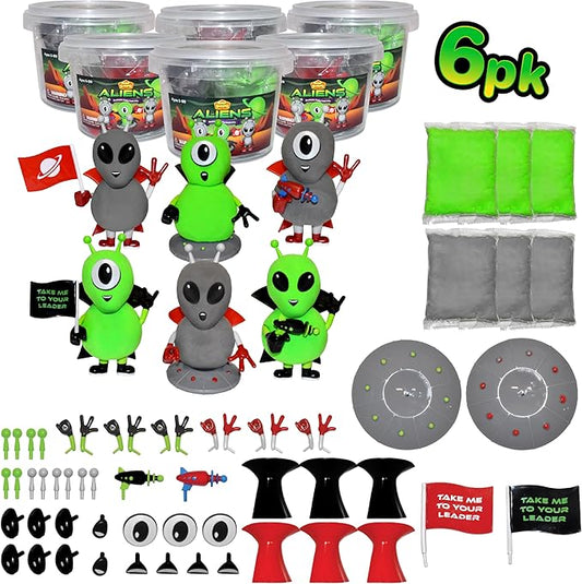 Aliens Craft Kit 6 Pack – Build, Play, and Display 6 Air-Dry Clay Aliens, Great for Birthday Parties, Trick or Treating, Stocking Stuffers, for Kids, Boys and Girls Ages 5+