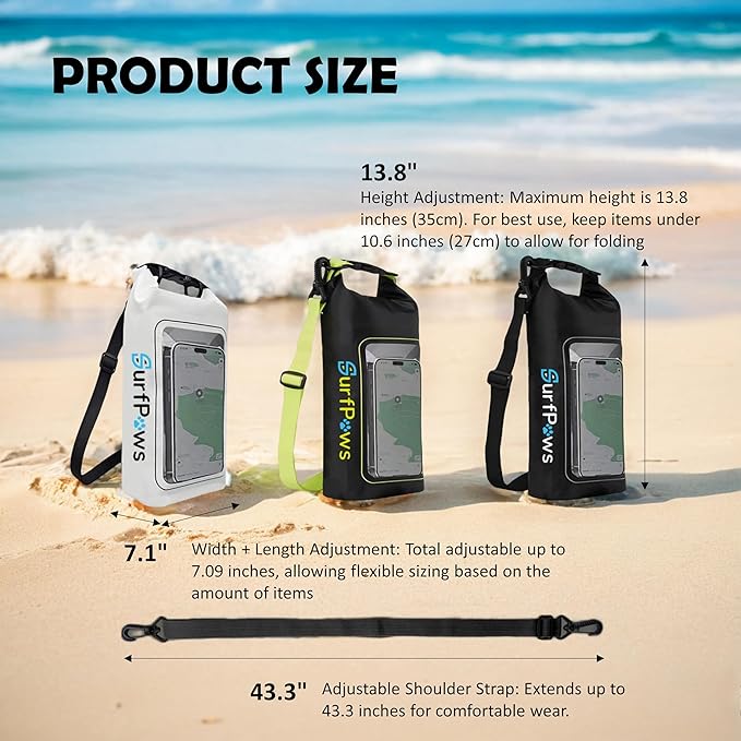 2L Waterproof Dry Bag - Multifunctional Waterproof Dry Pouch for Phone and Valuables - Essential for Outdoor Travel, Beach, Swimming, Boating, Camping (White)