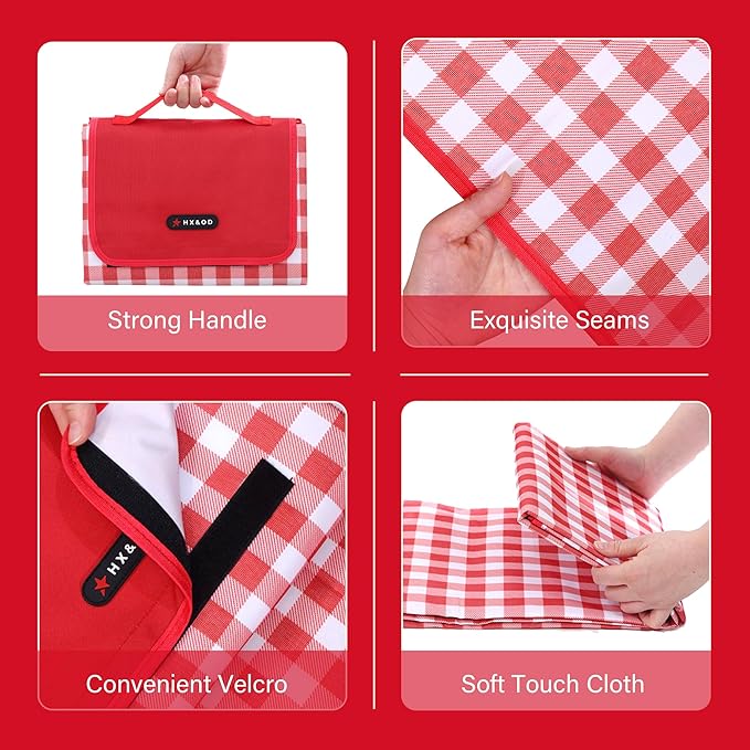 Picnic Blanket Outdoor Extra Large Picnic Mat 80"X60" Camping Blanket Beach Blanket Foldable Waterproof Sand Mat Hiking Travel Family Concerts(Red)