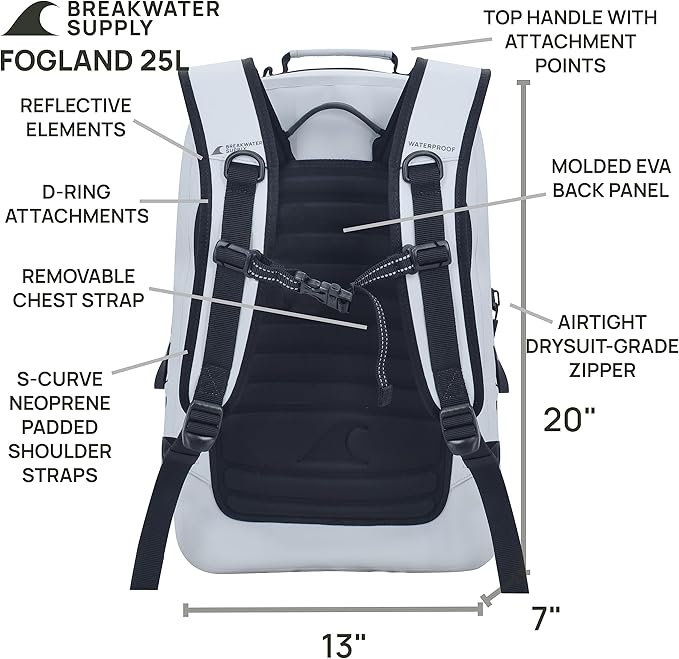 Breakwater Supply™ 100% Waterproof Submersible Backpack, Laptop Bag, Airtight Zippers | Travel Outdoors | Fogland 25L 20L 15L