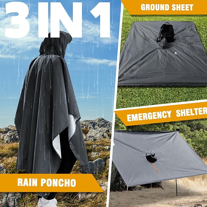 ANYOO Hooded Rain Poncho for Adults Waterproof Lightweight Rain Coat for Men Women Reusable Rain Jacket for Emergency Outdoor