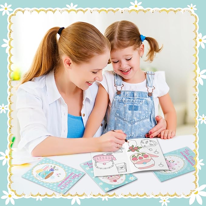 Tea Party Coloring Books for Kids 48Pcs Bulk Tea Time Themed Mini Coloring Booklet DIY Art Drawing Book with Teapots Cups for Toddlers Kids Classroom Birthday Party Favors Goodie Bag Filler