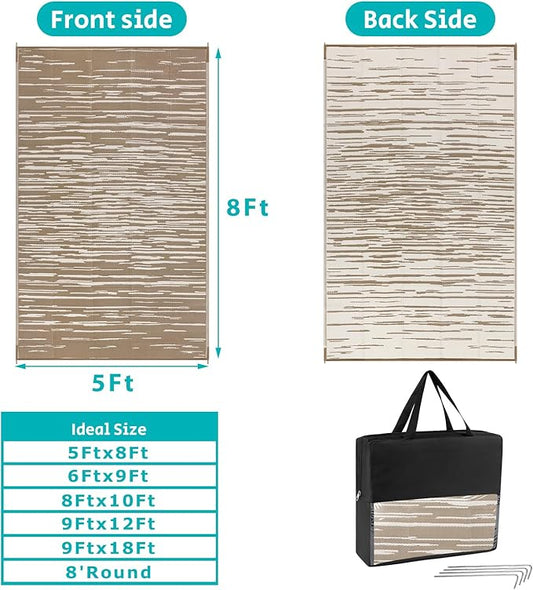 HEBE Outdoor Rug 5'x8' for Patios Clearance Waterproof Patio Mat Plastic Straw Rug Reversible RV Camping Tent Rug Outside Indoor Outdoor Area Rugs for RV,Deck,Beach,Balcony,Camper