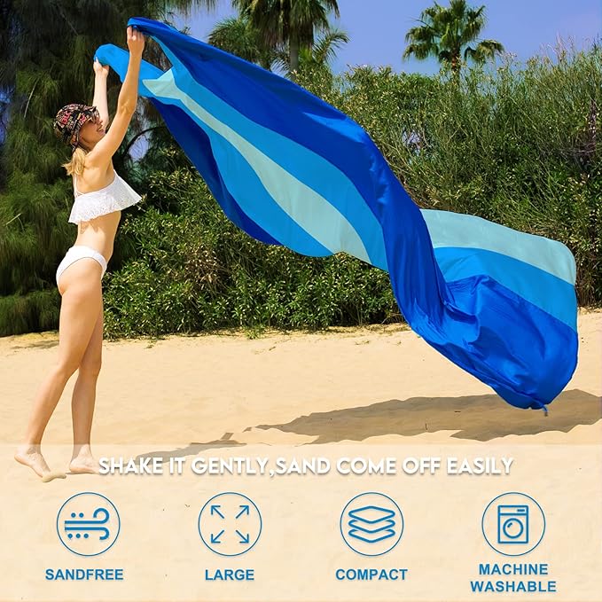 BYDOLL Nylon Beach Blanket Waterproof Sandproof Oversized 7'x7' Suits 1-5 Adults Sand Free Extra Large Blanket Lightweight Soft Picnic Mat for Beach Travel Camping