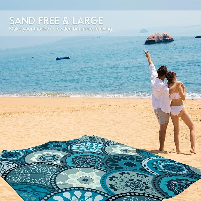 BYDOLL Beach Blanket 78''X81'' 4-7 Adults Oversized Lightweight Waterproof Sandproof Blanket for Beach Large Picnic Mat Travel Camping