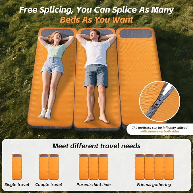 Self Inflating Sleeping Pad, Camping Mattress Built-in Electric Pump, 2-Minute Quick Inflation, Durable Waterproof and Leakproof, Compact and Portable, Suitable for Home Camping Trips
