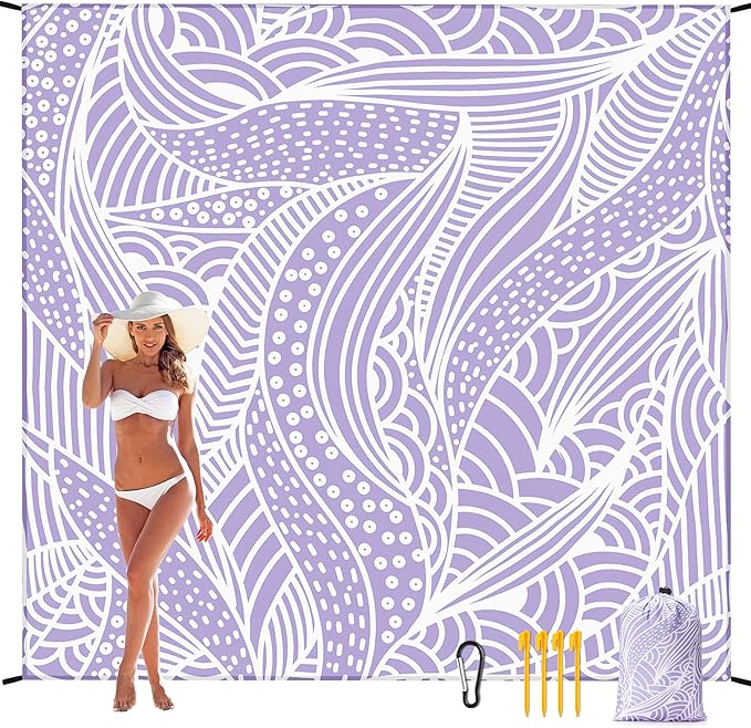 Beach Blanket, Sandproof Beach Mat, Waterproof Quick Drying Lightweight Outdoor Aztec Picnic Mat 79" X 83" for 2-4 Adults with Pocket for Travel, Camping, Hiking