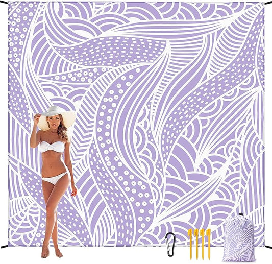 Beach Blanket, Sandproof Beach Mat, Waterproof Quick Drying Lightweight Outdoor Aztec Picnic Mat 79" X 83" for 2-4 Adults with Pocket for Travel, Camping, Hiking