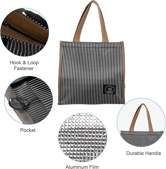 PATIKIL Insulated Lunch Bag, Oxford Cloth Waterproof Lunch Tote Bag Thermal Portable Lunch Box Food Container for Work Office Picnic Outdoor, 10.24"x6.69"x10.24", Black