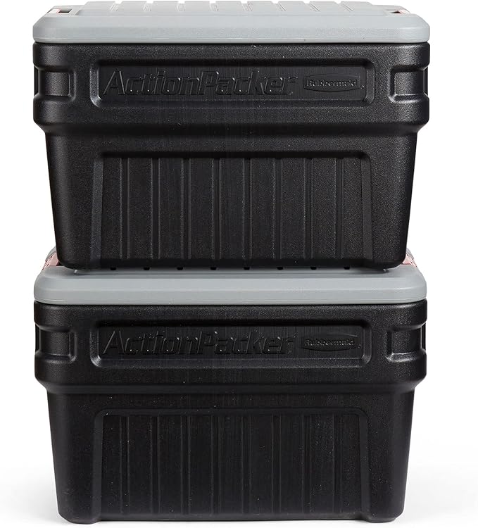 Rubbermaid ActionPacker️ 24 Gal Lockable Storage Box Pack of 2, Outdoor, Industrial, Rugged, Grey and Black