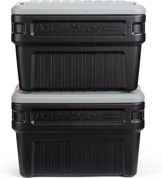Rubbermaid ActionPacker️ 24 Gal Lockable Storage Box Pack of 2, Outdoor, Industrial, Rugged, Grey and Black