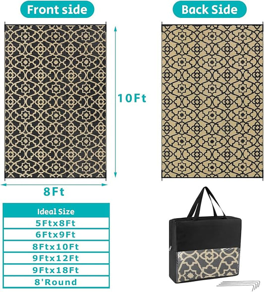 HEBE Outdoor Rug 8'x10' for Patios Waterproof Clearance Reversible Patio Mat Plastic Straw Rug RV Camping Mat Outside Area Rug Carpet for Camping RV,Porch,Deck,Balcony,Camper,Backyard