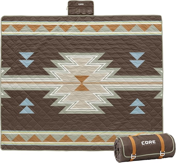 CORE Outdoor Weighted Blanket | Packable Waterproof Picnic Blanket, Beach Mat, Tent Camping Rug, & Stadium Blanket | Large Portable 94" x 78" Quilt Design with Built-in Straps and Carry Handle