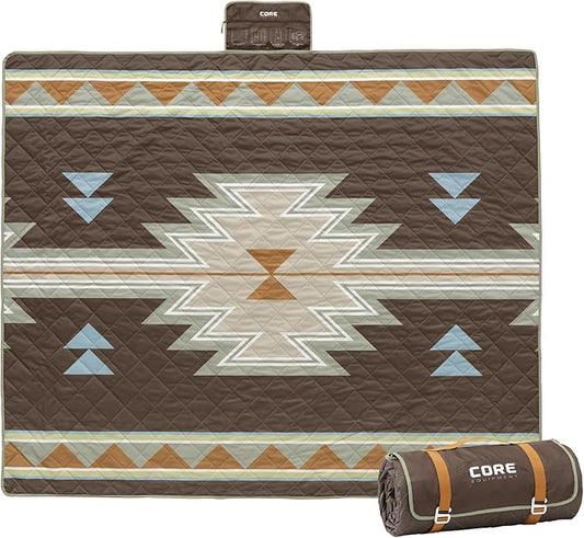 CORE Outdoor Weighted Blanket | Packable Waterproof Picnic Blanket, Beach Mat, Tent Camping Rug, & Stadium Blanket | Large Portable 94" x 78" Quilt Design with Built-in Straps and Carry Handle