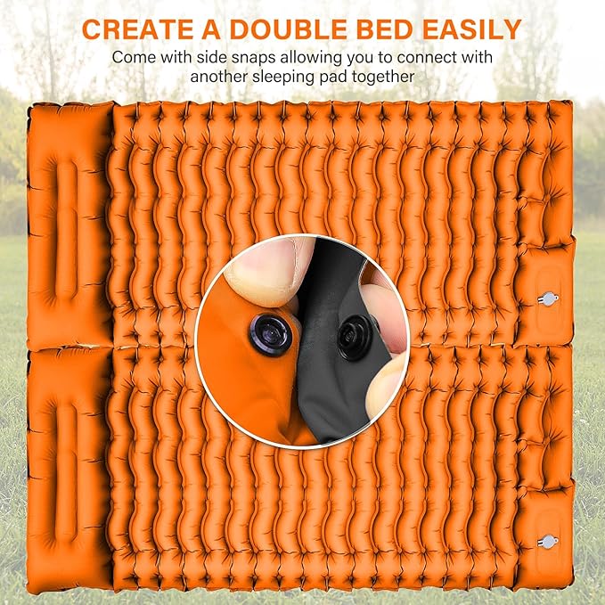 Camping Sleeping Pad, Ultralight Camping Pad with Pillow Built-in Foot Pump Inflatable Sleeping Mat Compact for Camping Backpacking Hiking Traveling - Orange, Single