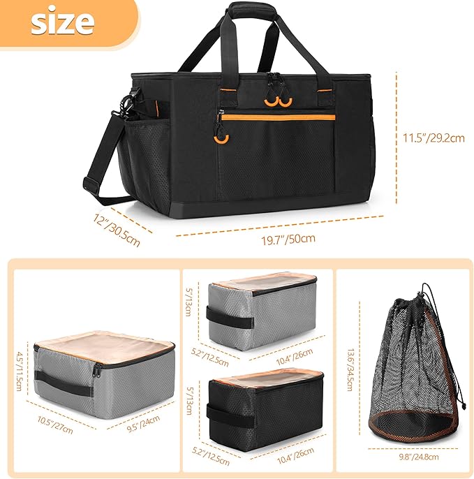 Camping Gear Organizer, 3 Pcs Camping Packing Cubes and 1 Pcs Mesh Pocket with Carrying Bag for Kitchen Supplies, 5-in-one Tactical Travel Storage with Transparent Window for Car Trunk Patented Design