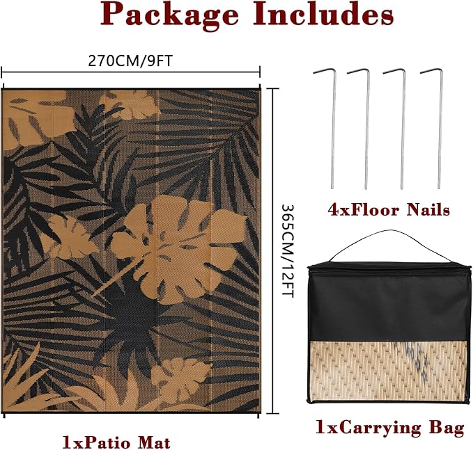 Homcomoda Outdoor Rugs 9’x12’ Waterproof Reversible Patio Rugs Outdoor Clearance Lightweight Outdoor Rugs Portable RV Camping Mats for Tents Deck Porch BBQ Beach Backyard