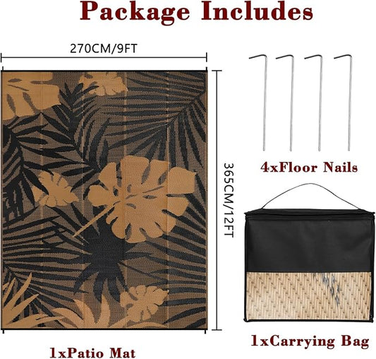 Homcomoda Outdoor Rugs 9’x12’ Waterproof Reversible Patio Rugs Outdoor Clearance Lightweight Outdoor Rugs Portable RV Camping Mats for Tents Deck Porch BBQ Beach Backyard