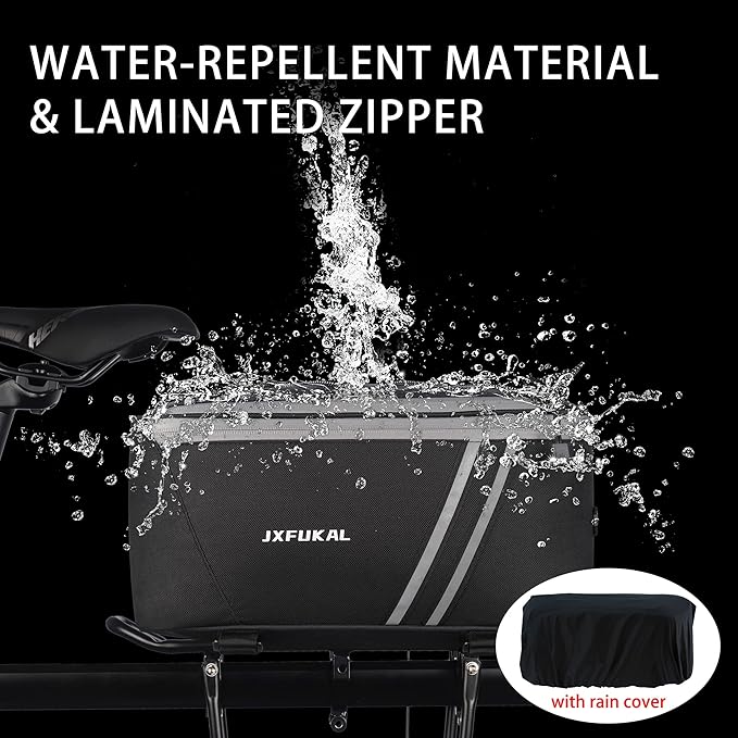 JXFUKAL Rear Bike Rack Bag with Rain Cover, 7L/9L/10L/12L Waterproof Bicycle Ebike Saddle Bag Cycling Pannier Trunk Carrier with Reflector & Adjustable Cord for Commuter Travel Outdoor