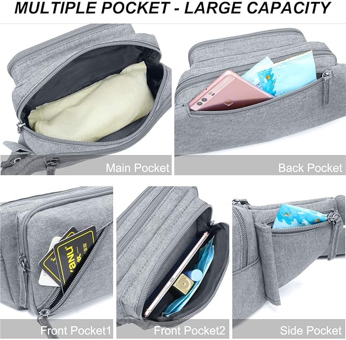 Fanny Pack Waterproof Waist Bag Pack Men Women Hip Bum Bag With Water Bottle Holder Adjustable Strap Suitable For Outdoors Workout Traveling Hiking Cycling Dog Walking Pouch Bag(Grey)