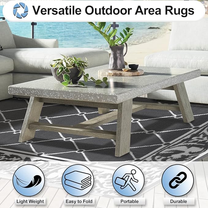 OutdoorLines Indoor Outdoor Rugs for Patio 5x8 ft - Reversible Outside Carpet, Stain & UV Resistant Portable RV Mats, Plastic Straw Rug for Camping, Pool Deck, Porch Rhombus Gray & White